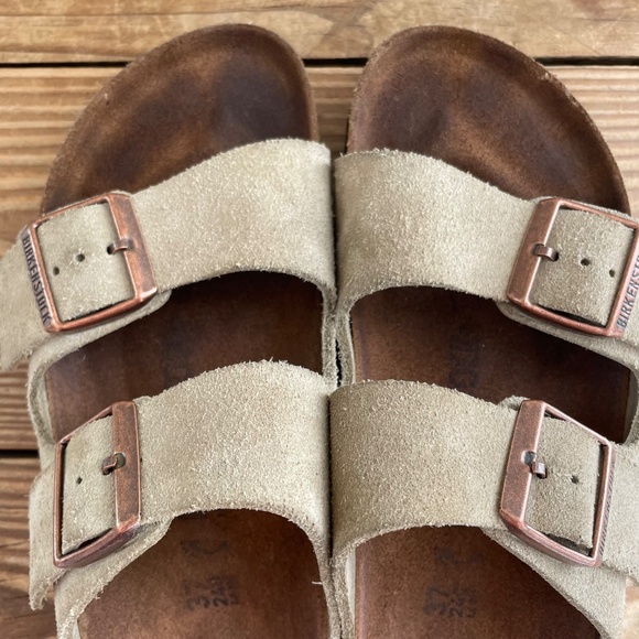 Arizona Taupe Suede Birkenstock Sandals Taupe 37 - Picture 6 of 11